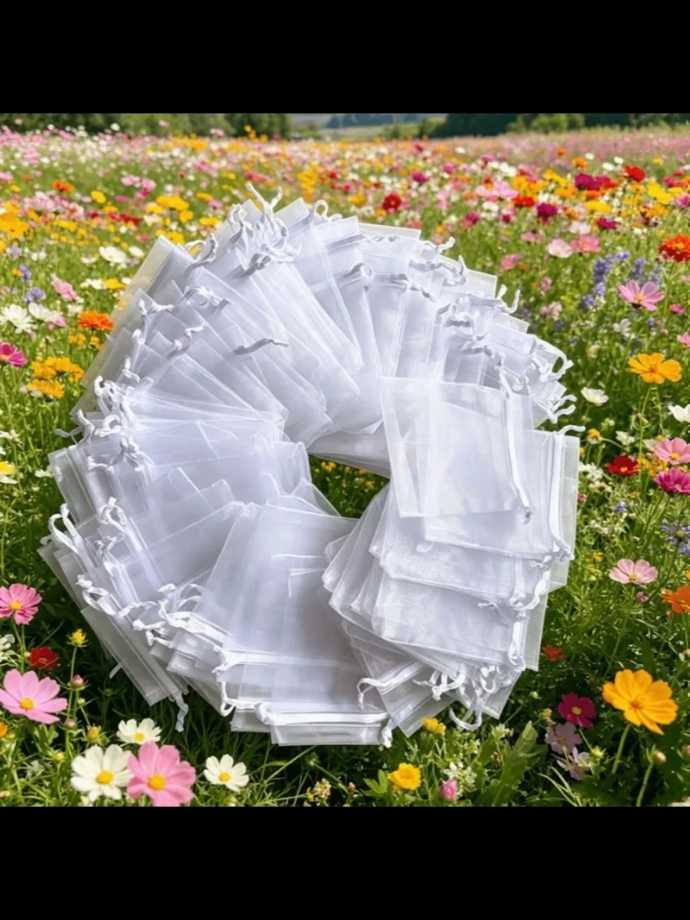 100pcs Sheer Organza Drawstring Pouch - White